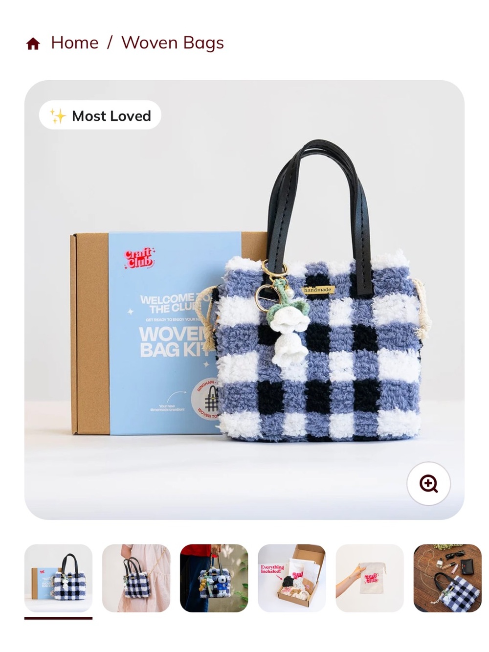 Black and White Checkered Woven Tote Bag Kit - NEVER USED